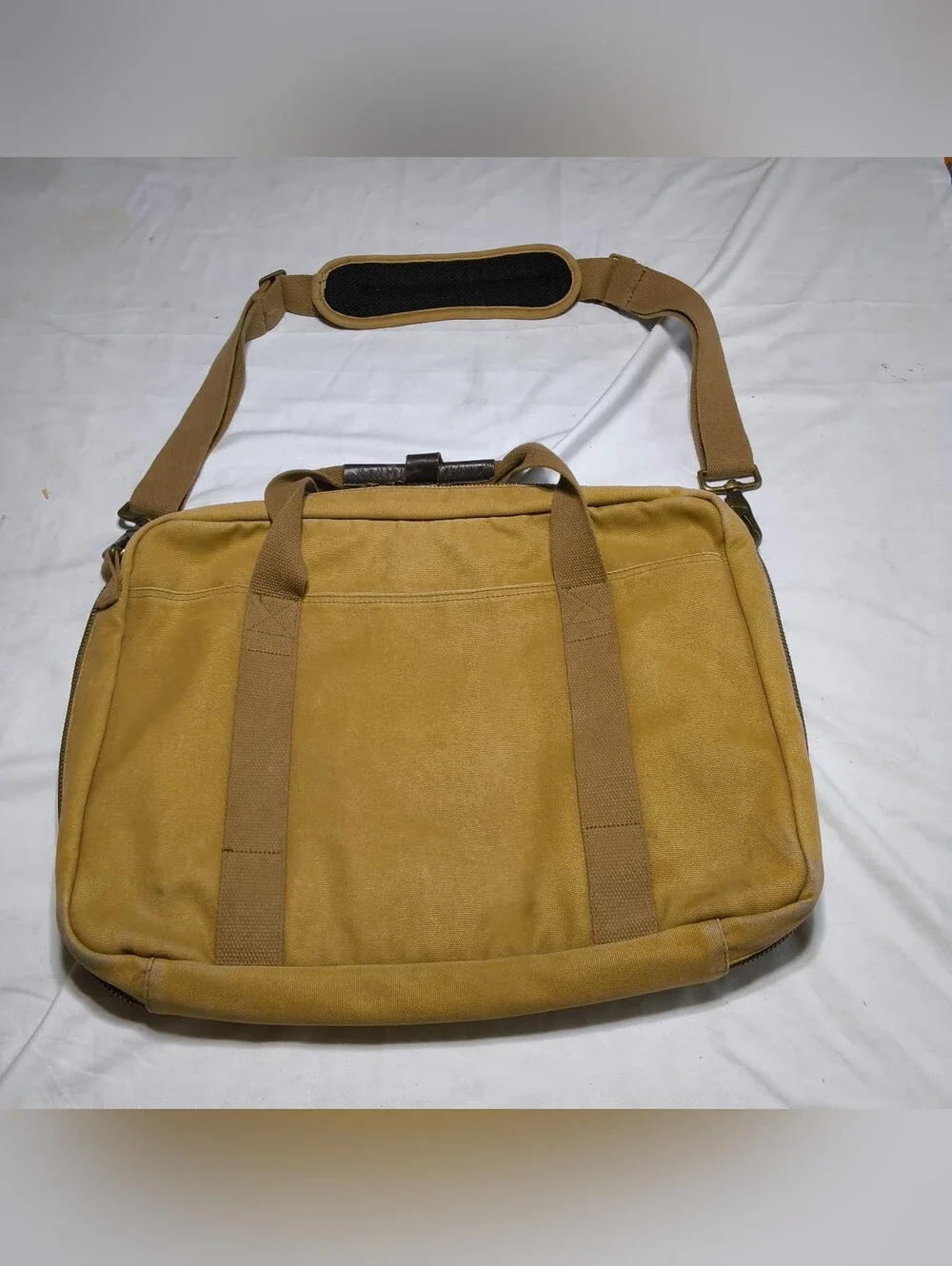 Vintage Lands End Square Rigger Canvas Briefcase Laptop Bag Beige Carry On